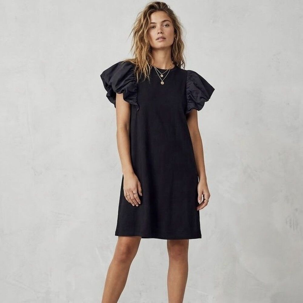 TCEC Black Puff Sleeve T-Shirt Mini Dress Shift Est XS Fairycore Whimsigoth Goth